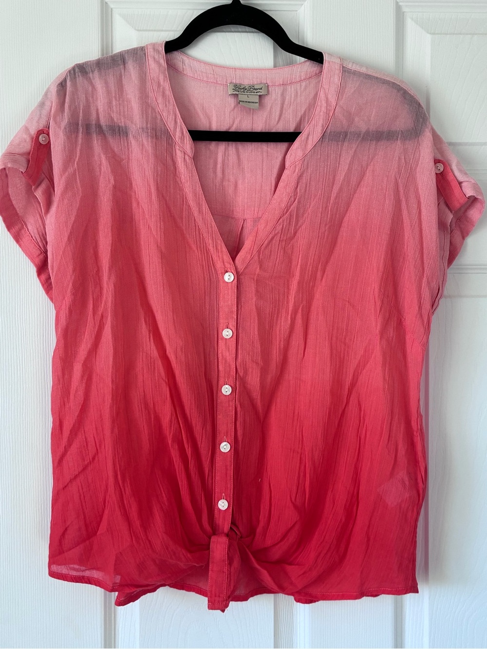 Lucky Brand Pink to Red Ombre Button-Front Blouse